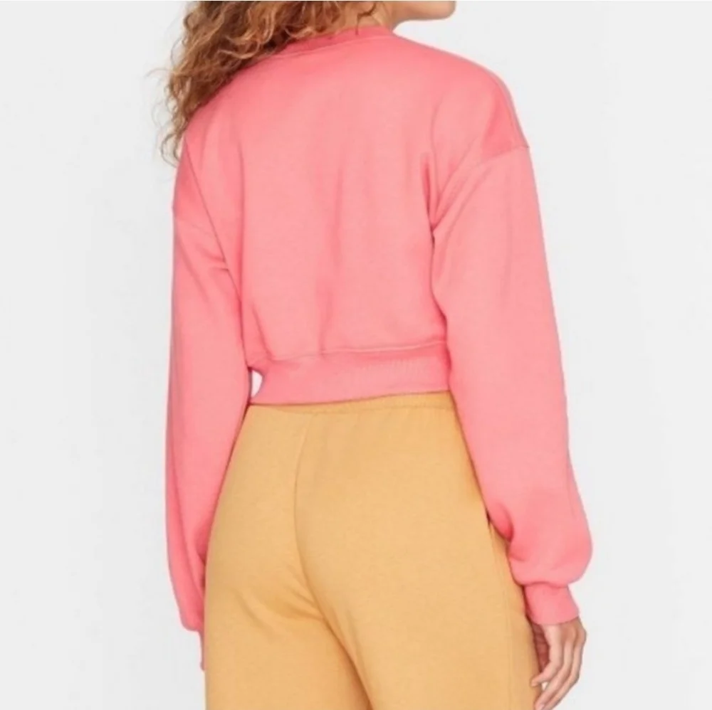 Wild Fable Coral Pink Cropped Drop Shoulder Fleece Pullover Sweatshirt NWOT - Picture 4 of 16